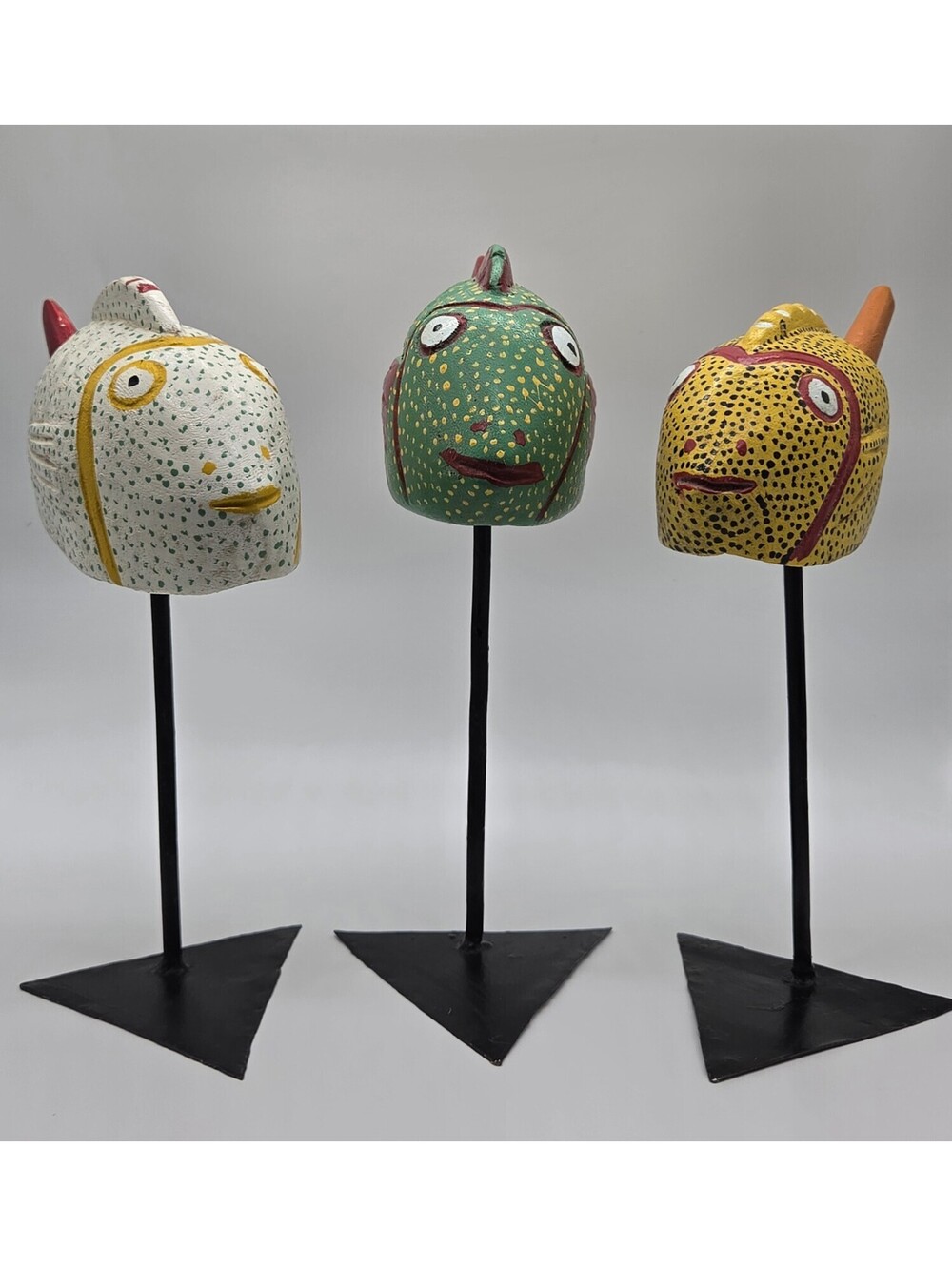 Bozo Fish Puppet sculpture from Mali, West Africa Set Of 3